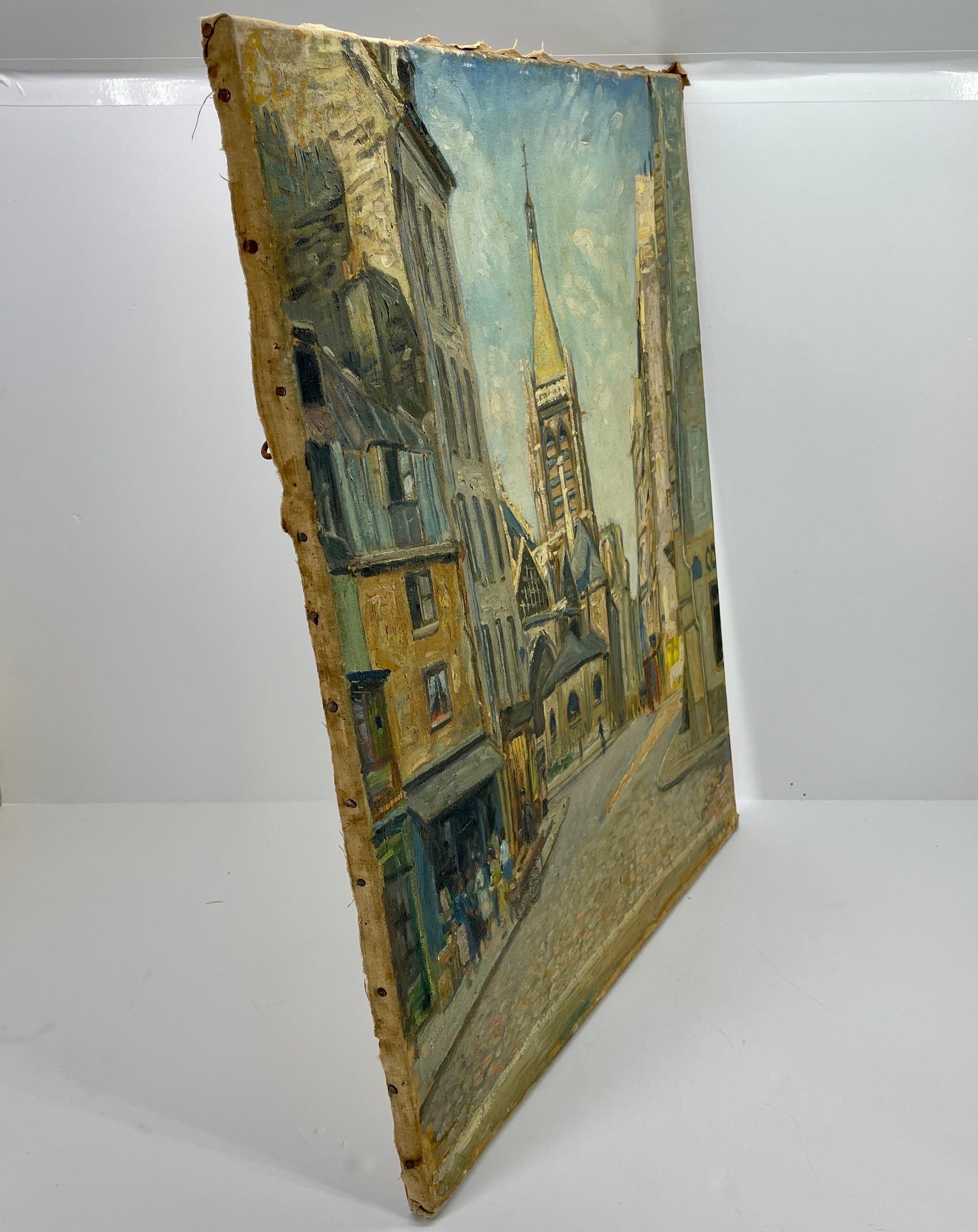 Signed French Oil Painting of Paris City Scene, St Severin Mid 20th Century  For Sale 4