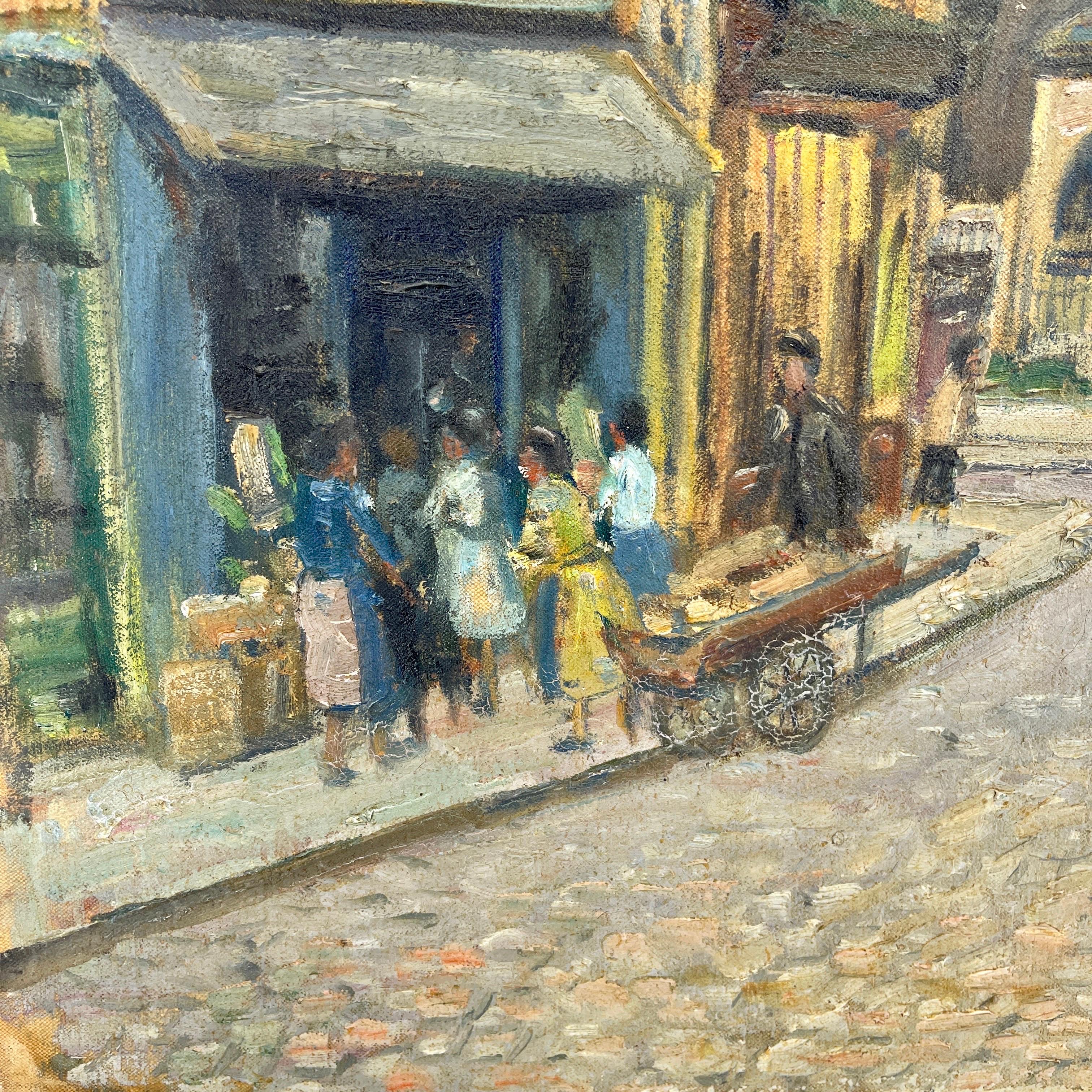 Signed French Oil Painting of Paris City Scene, St Severin Mid 20th Century  In Good Condition For Sale In Haddonfield, NJ