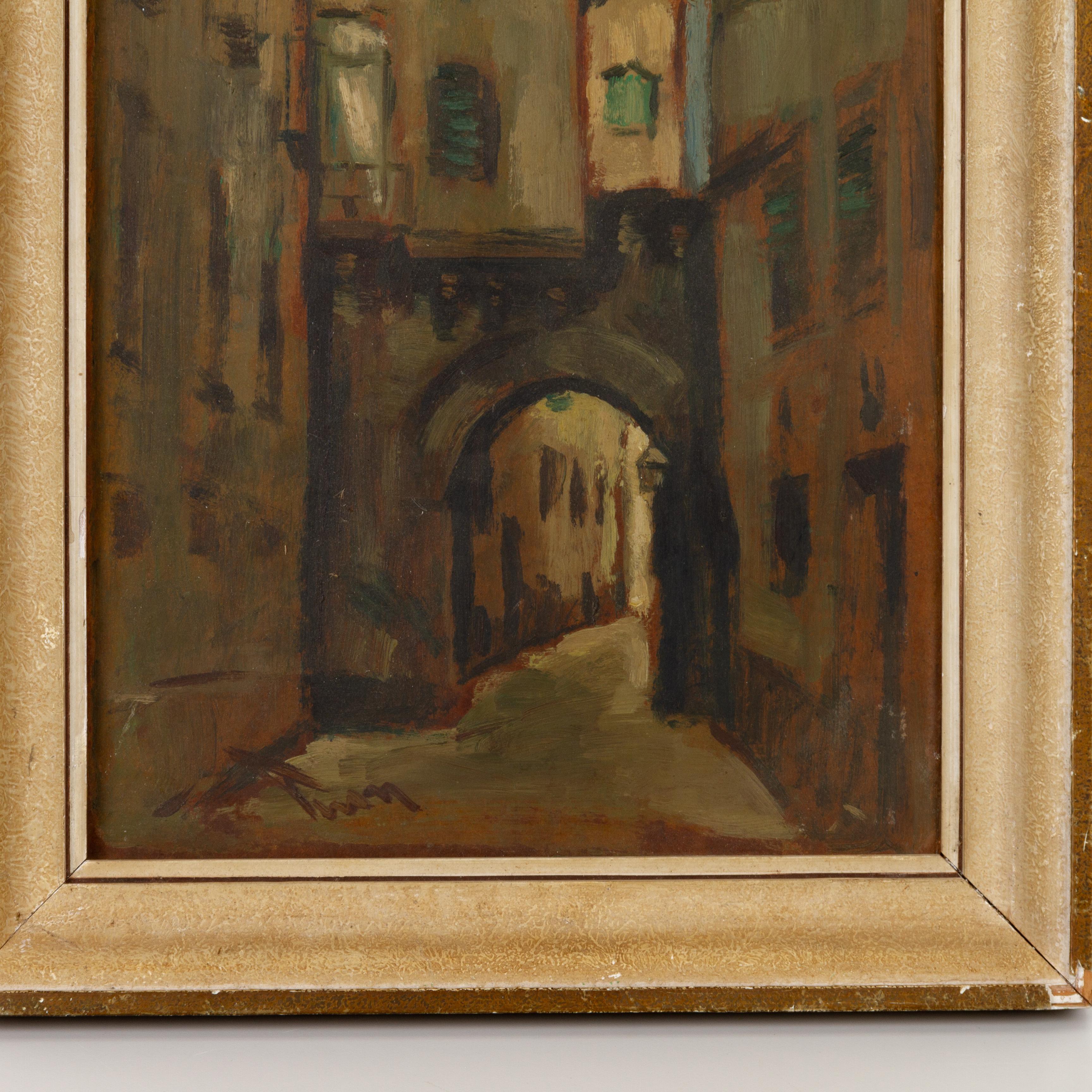 Signed French Oil Painting View of a Street In Good Condition In Nottingham, GB
