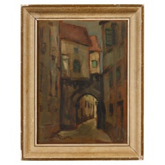 Antique Signed French Oil Painting View of a Street 