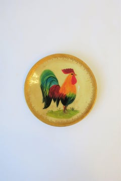 French Porcelain Rooster Bird Painting Wall Plate, Signed