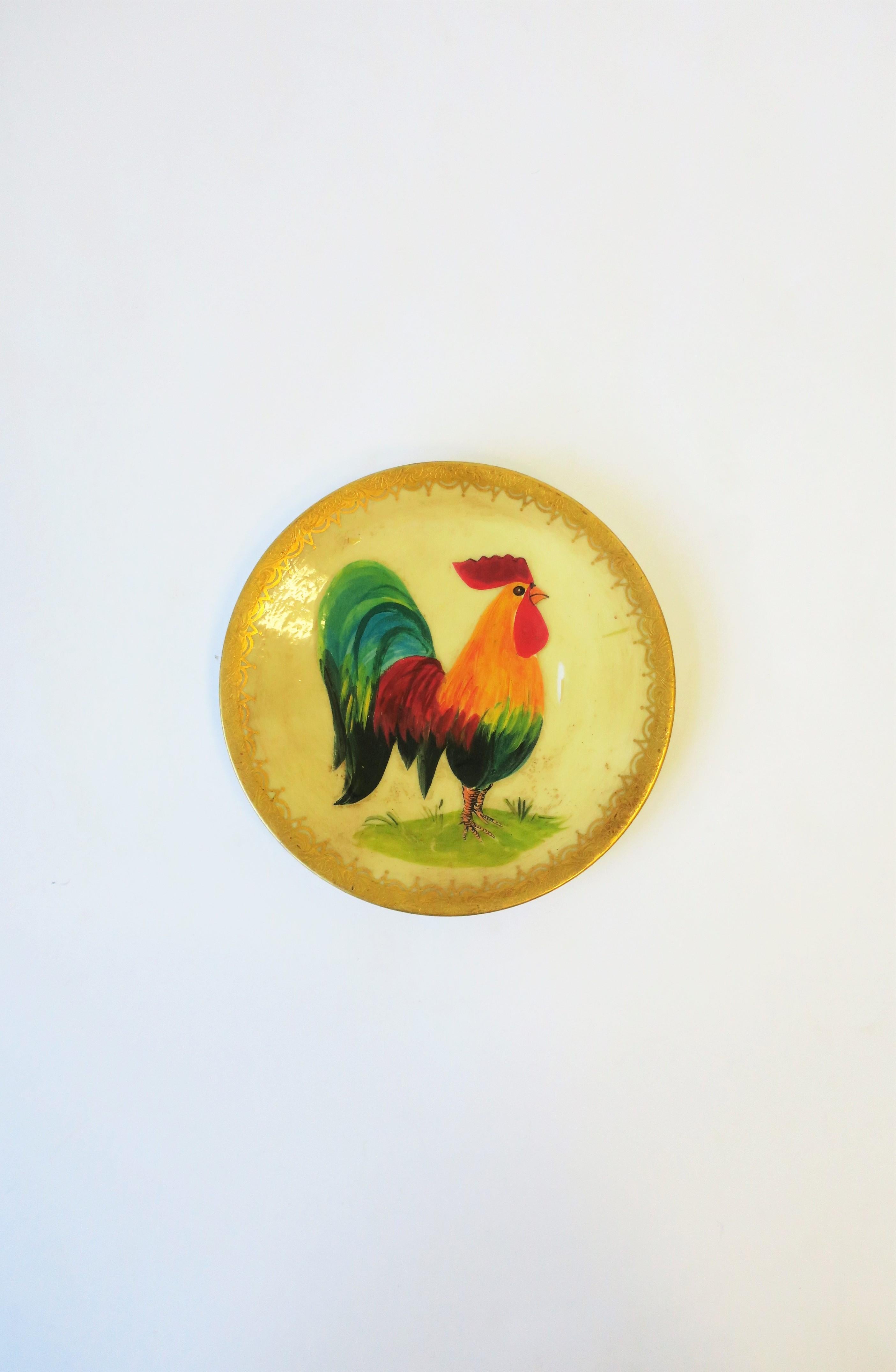 Hand-Painted French Porcelain Rooster Bird Painting Wall Plate, Signed 