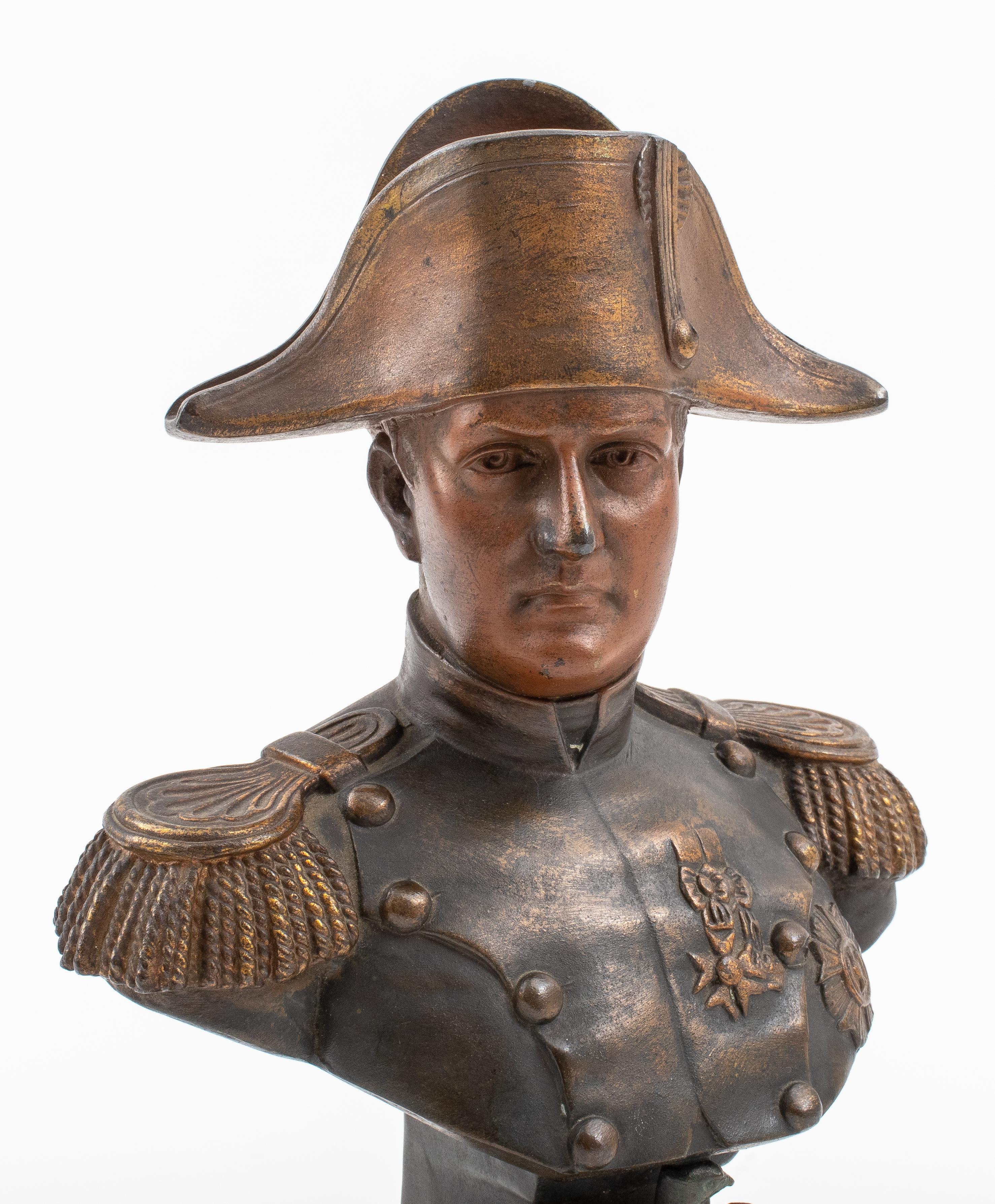 Signed French Spelter Bust of Napoleon on Marble 2