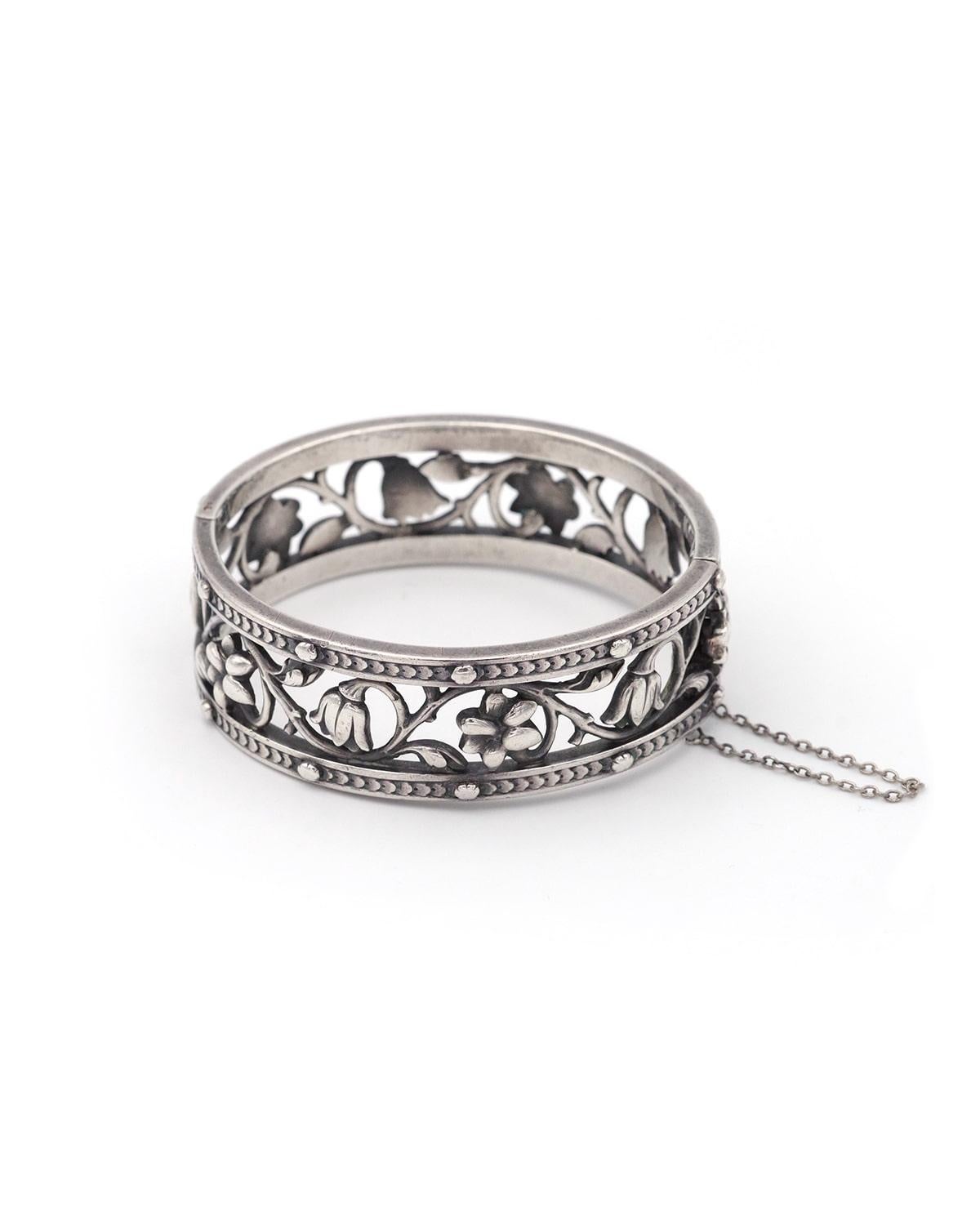 Late Victorian Signed Froment-Meurice bangle bracelet in silver and 18k gold, French Victorian For Sale