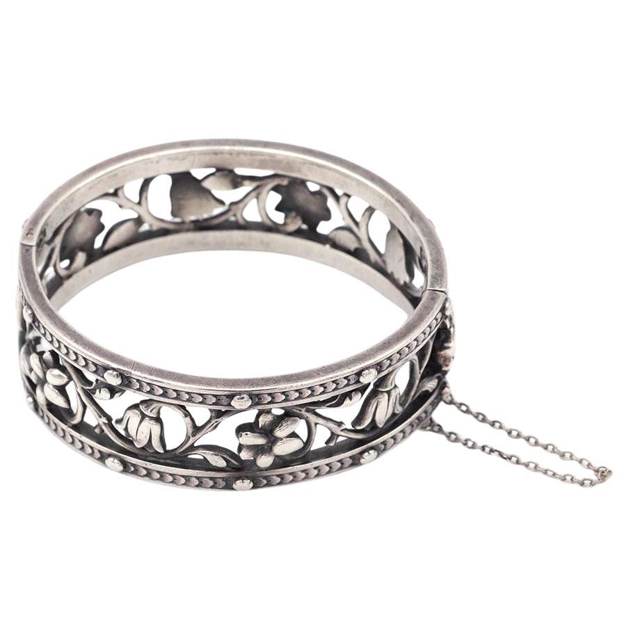 Signed Froment-Meurice bangle bracelet in silver and 18k gold, French Victorian For Sale