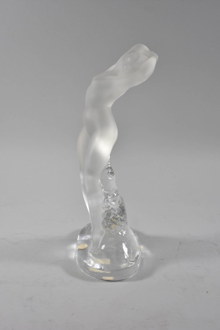 Signed Frosted Glass Art Deco Nude Danseur Female Figurine By Lalique 