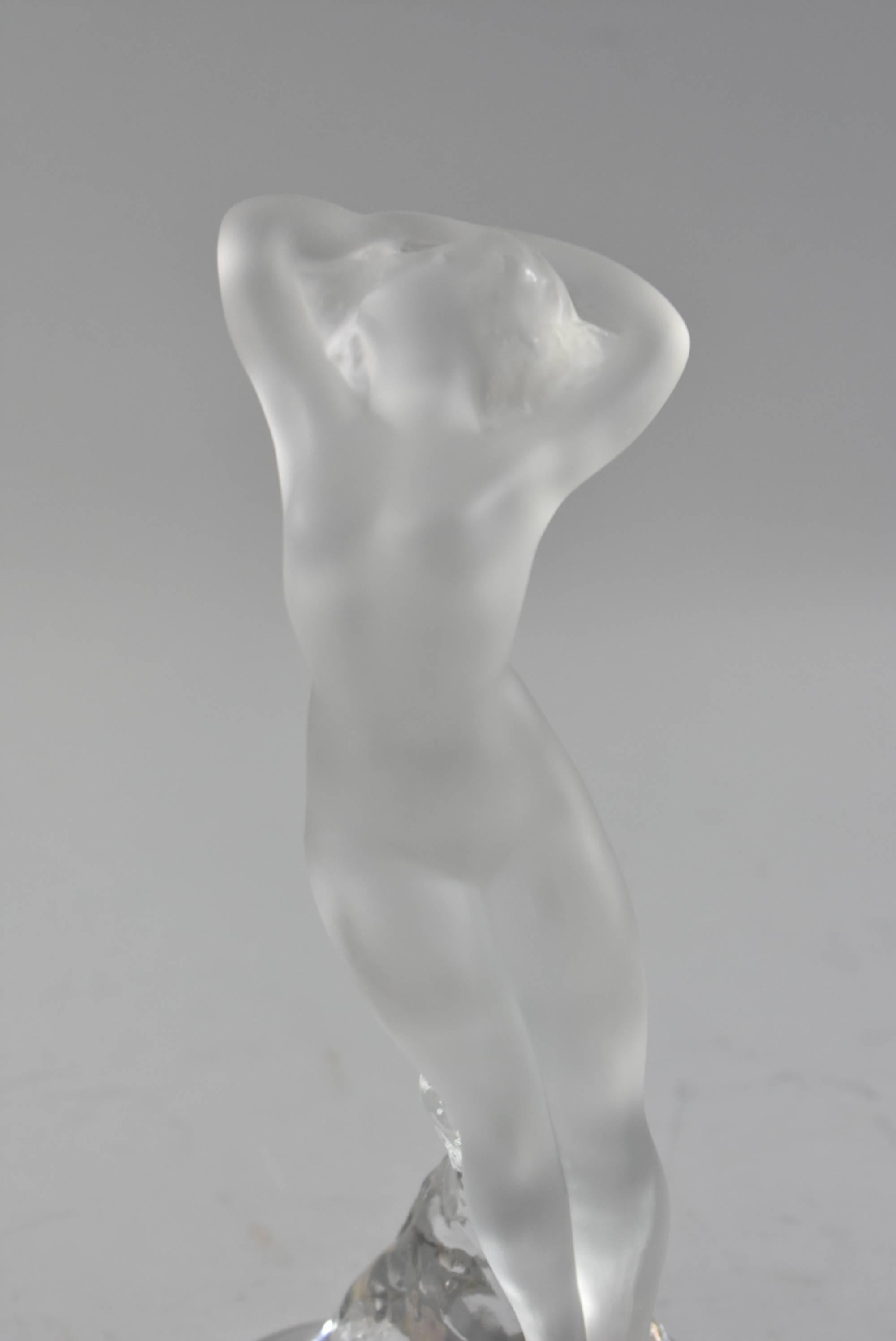 French Signed Frosted Glass Art Deco Nude 