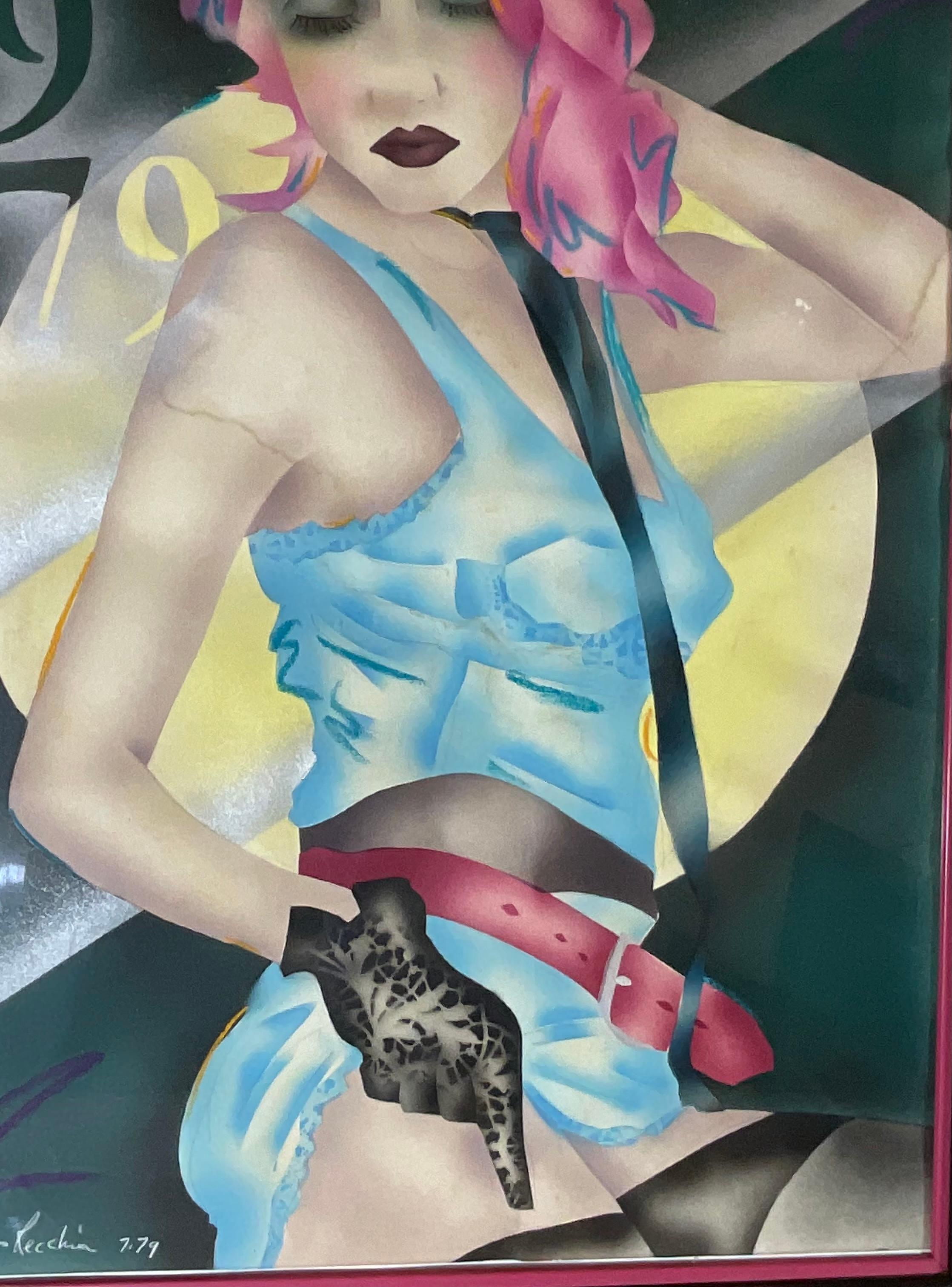 Firmato  Pittura su carta con acquerello funky in vendita 4