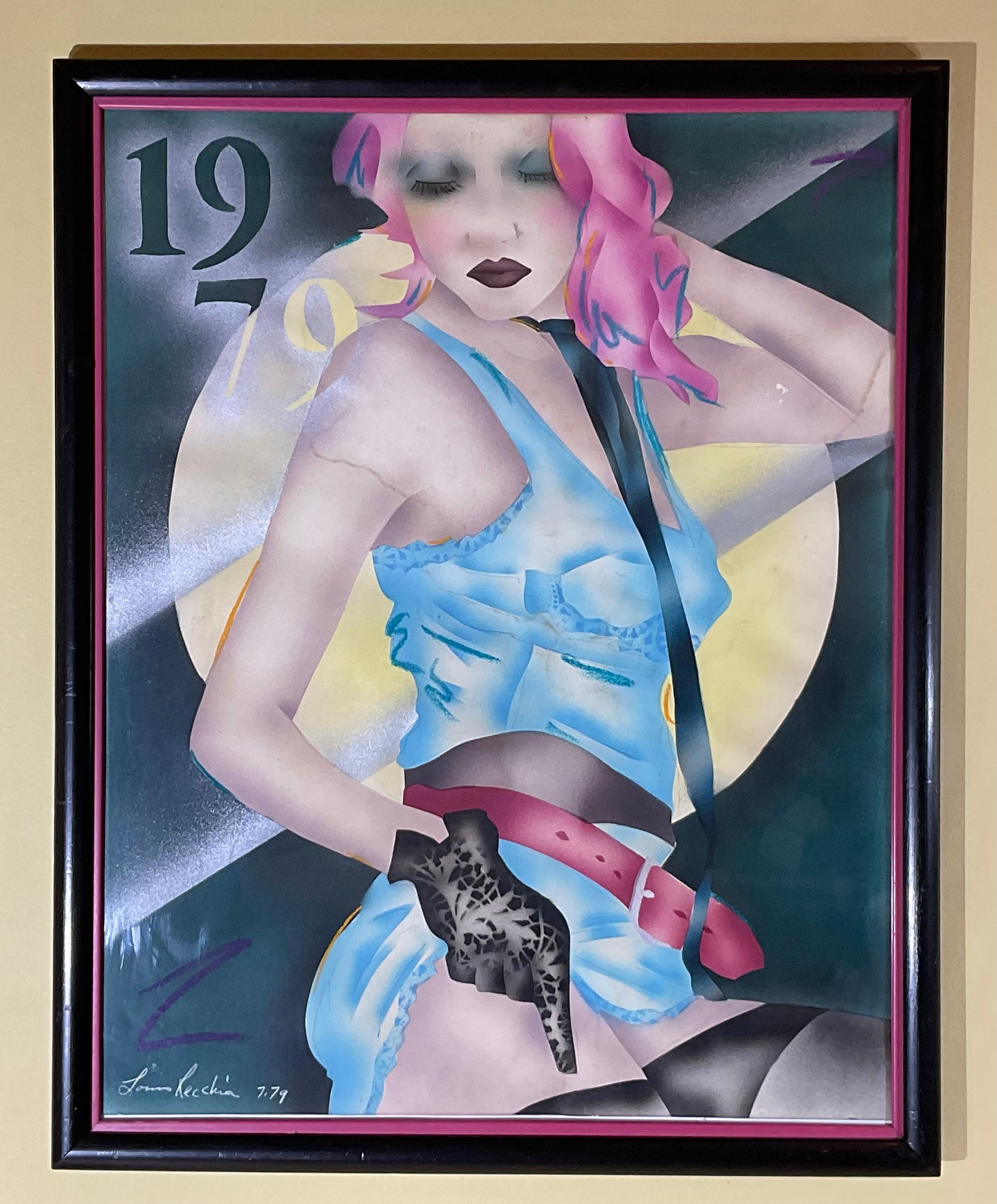 Firmato  Pittura su carta con acquerello funky in vendita 5