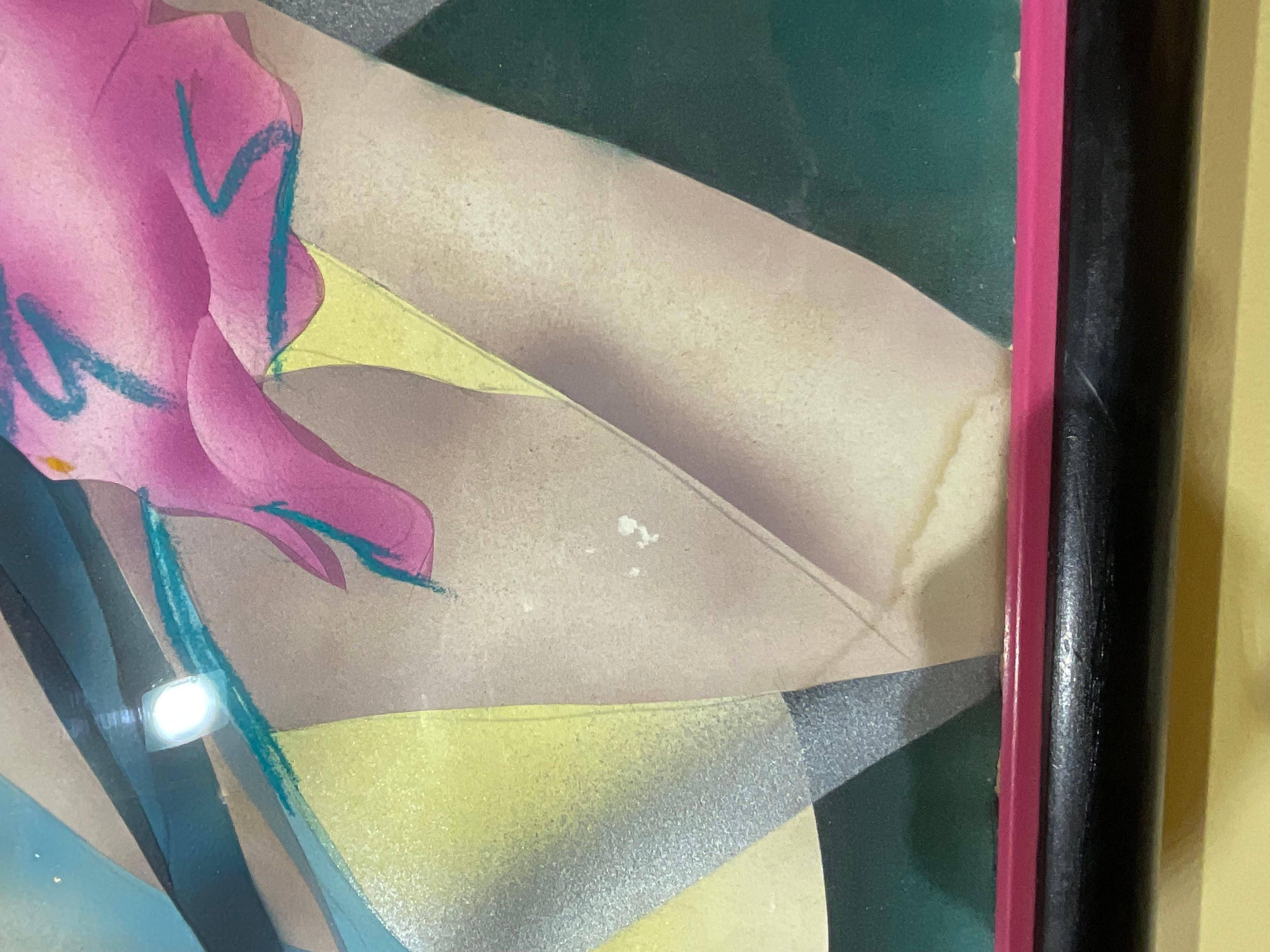 Dipinto a mano Firmato  Pittura su carta con acquerello funky in vendita