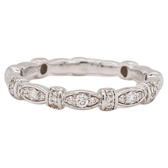 Signed Gabriel & Co. 14K White Gold Geometric Station Stackable Diamond Ring For Sale