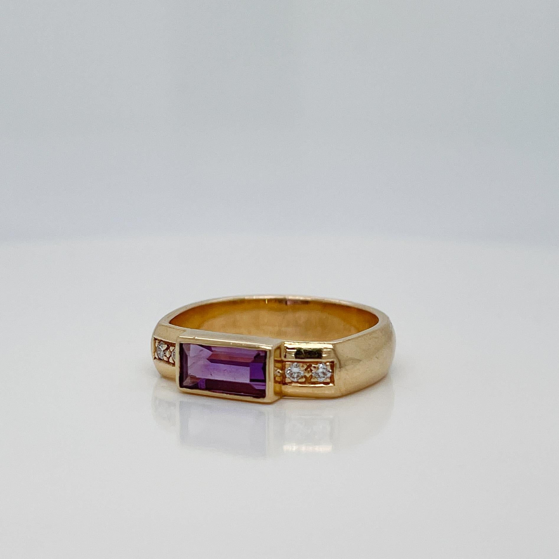 Modern Signed Gabriel Ofeish 14 Karat Gold & Amethyst Band Ring For Sale