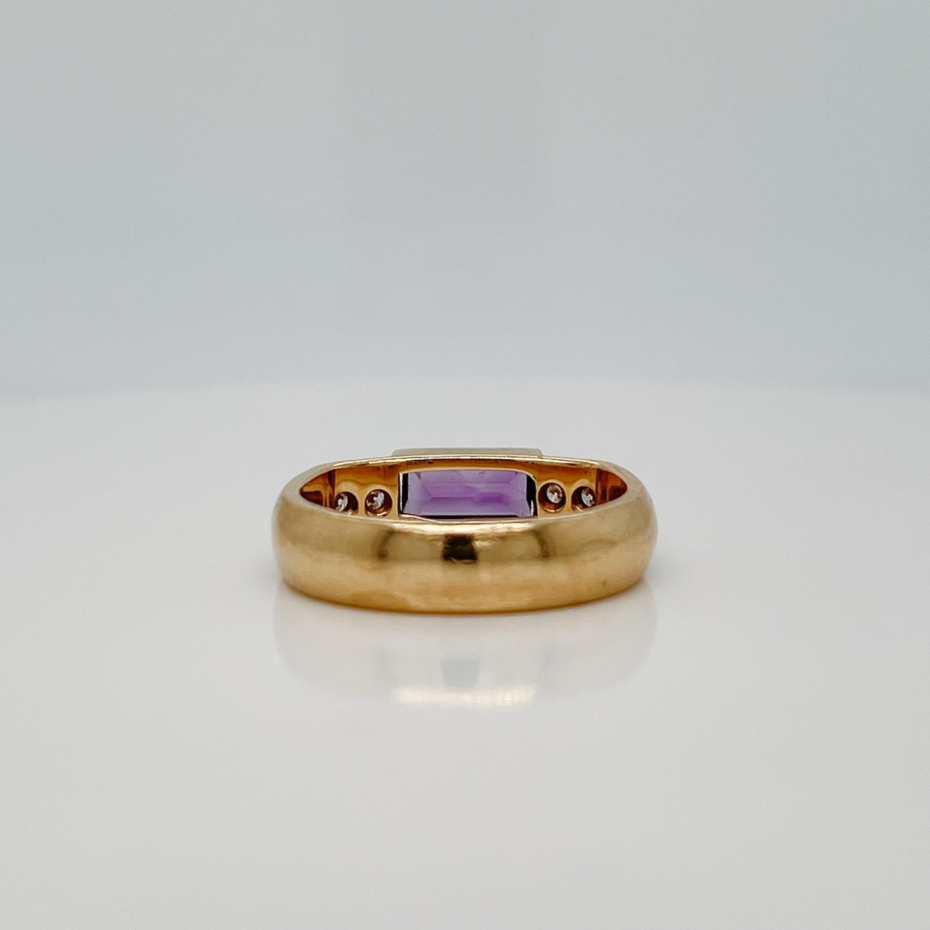 Women's Signed Gabriel Ofeish 14 Karat Gold & Amethyst Band Ring For Sale