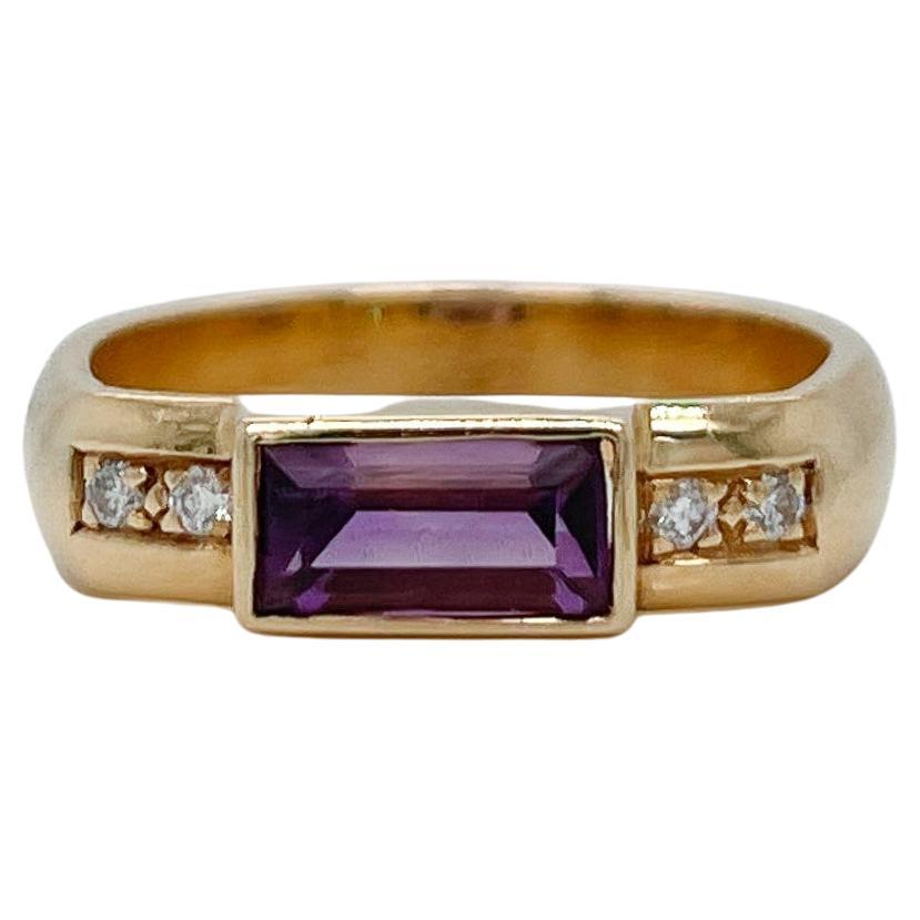 Signed Gabriel Ofeish 14 Karat Gold & Amethyst Band Ring For Sale