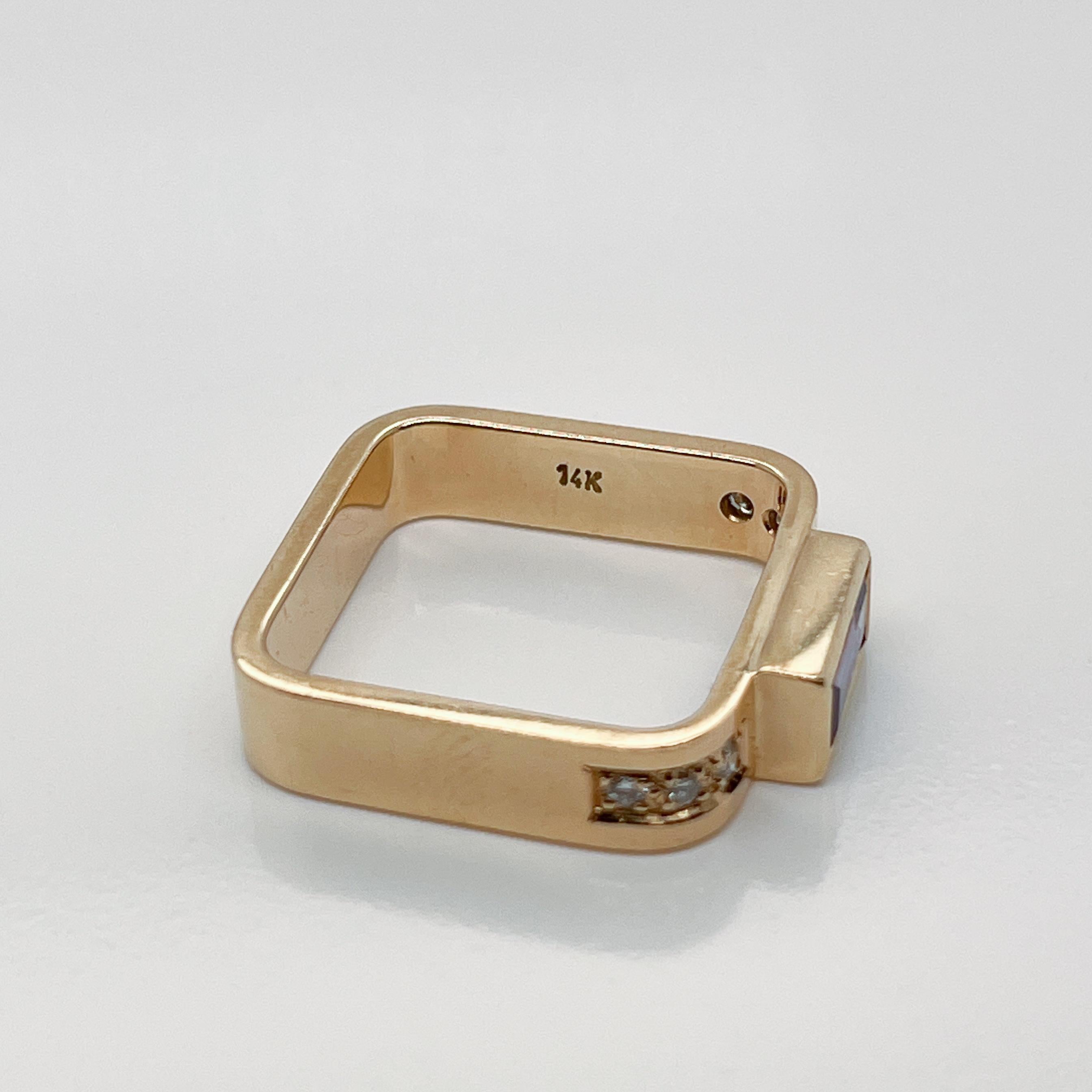 Signed Gabriel Ofiesh 14 Karat Gold & Tanzanite Band Ring For Sale 1