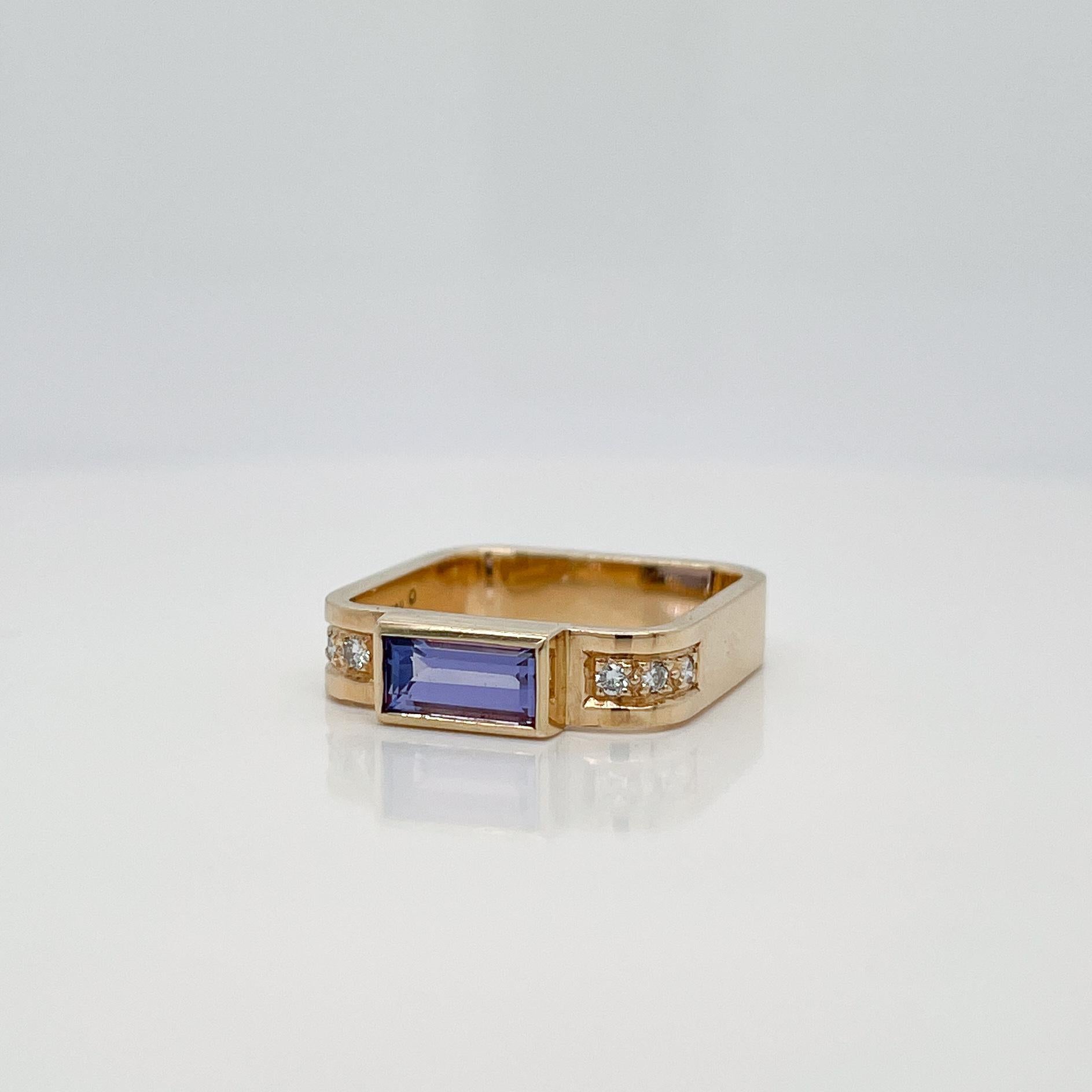 Signed Gabriel Ofeish 14 Karat Gold & Tanzanite Band Ring In Good Condition For Sale In Philadelphia, PA