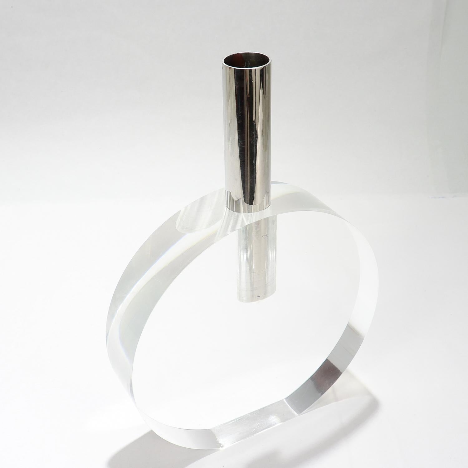 Vase moderniste en lucite et acier inoxydable (flanque lumineux) signé Gabriella Crespi en vente 3