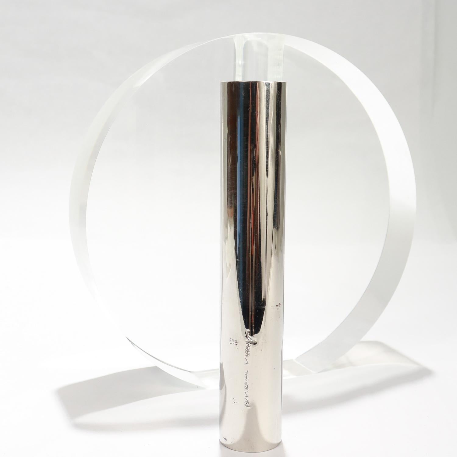 Vase moderniste en lucite et acier inoxydable (flanque lumineux) signé Gabriella Crespi en vente 7