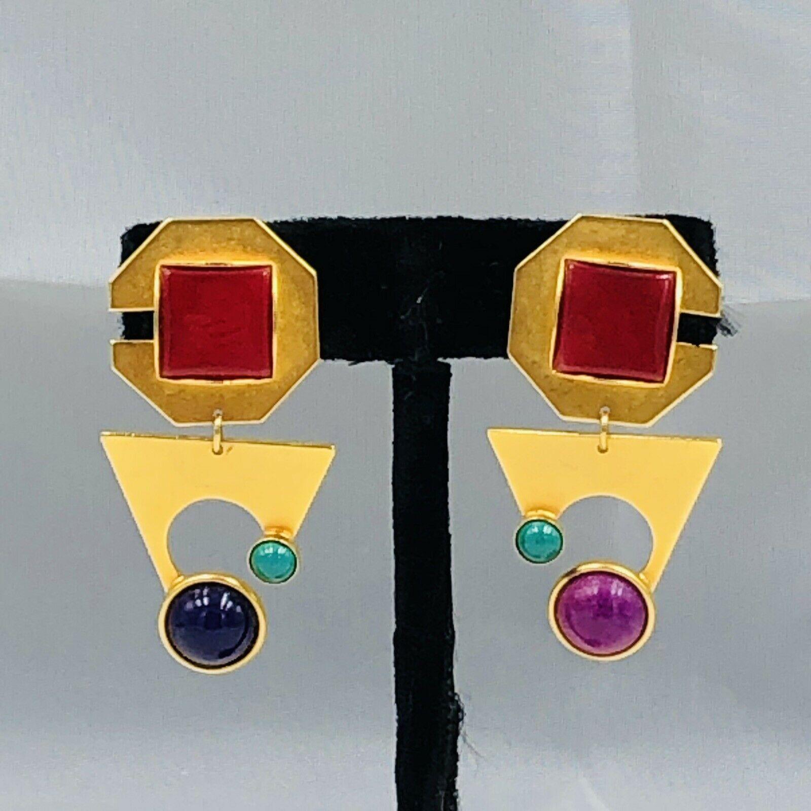 Fabulous Signed Gale Rothstein Designer Modernist Faux Multi-Gem Dangle Earrings. Striking Abstract design. Measuring approx. 2” long. Signed on the back: Gale Rothstein. More Beautiful in real time...Sure to be admired complement to your outfit! 
