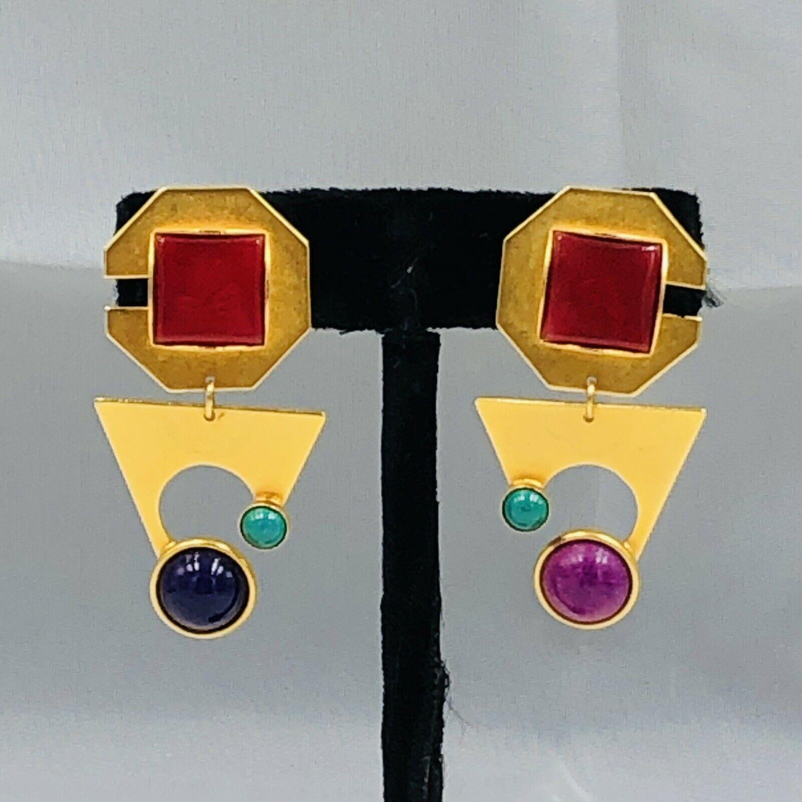 Signed Gale Rothstein Designer Modernist Abstract Faux Gem Drop Earrings 1