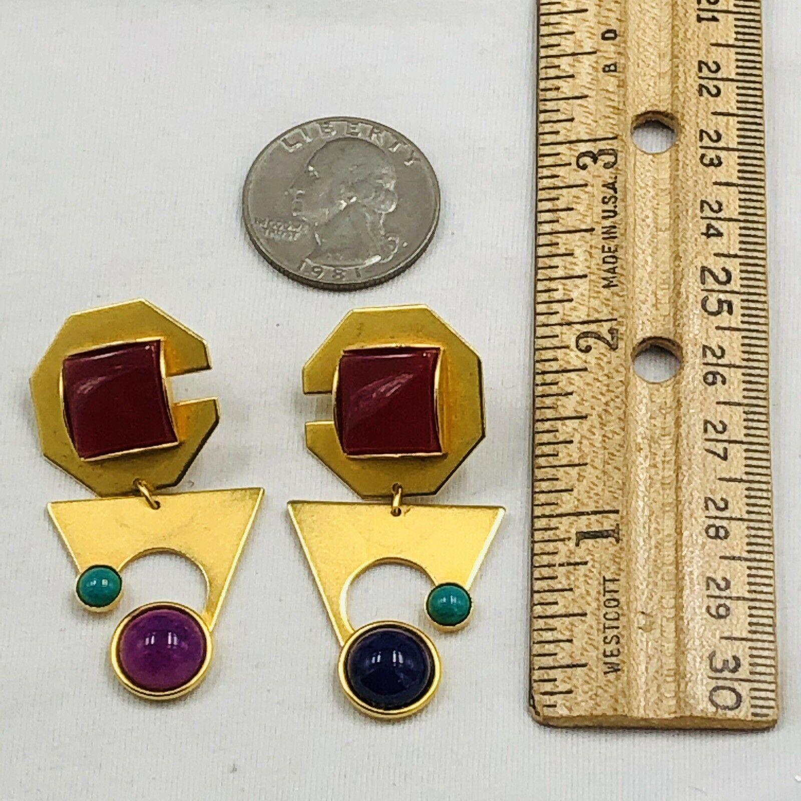 Signed Gale Rothstein Designer Modernist Abstract Faux Gem Drop Earrings 3