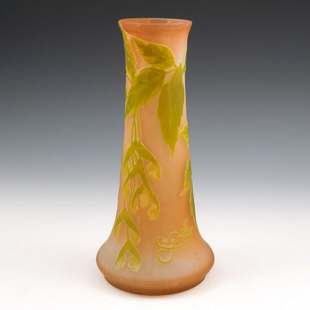 Signed Galle Cameo Glass Vase, c1905

The genius that was Emile Galle passed away in  September of 1904. His widow Henriette addec the start to the cameo signature until late 1906.

Additional Information:
Heading :  Emile Gallé three colour cameo