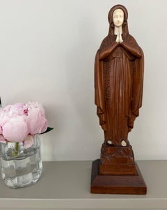 Signed Gallo Art Deco Walnut and Composite Our Lady of Lourdes Sculpture