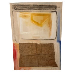 Firmato Garcia Miró Pittura astratta a tecnica mista con collage di iuta Toni della Terra