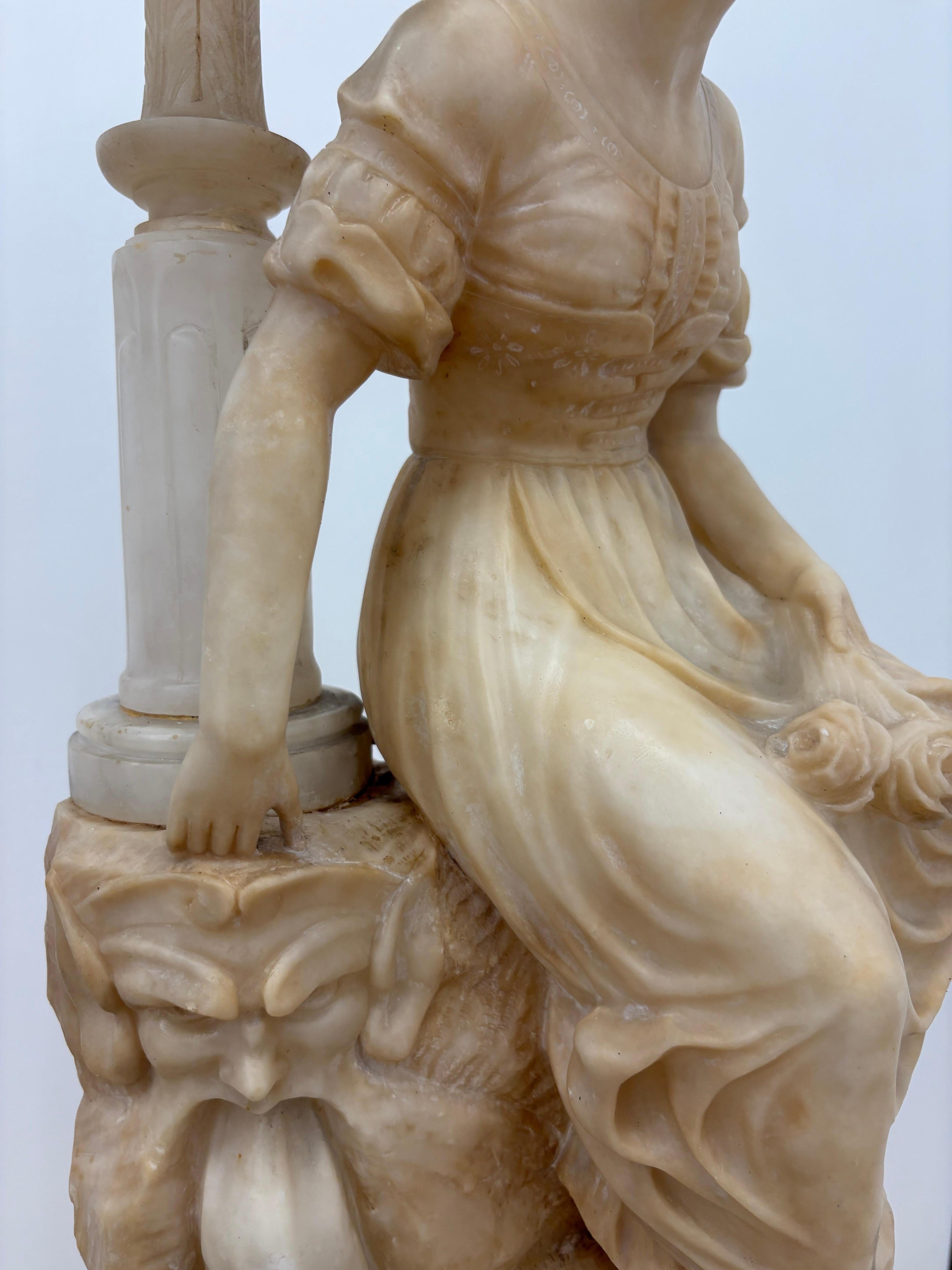 Signed Gaspar Mascagni Alabaster Figural Lamp, Italian, c. 1900 For Sale 5