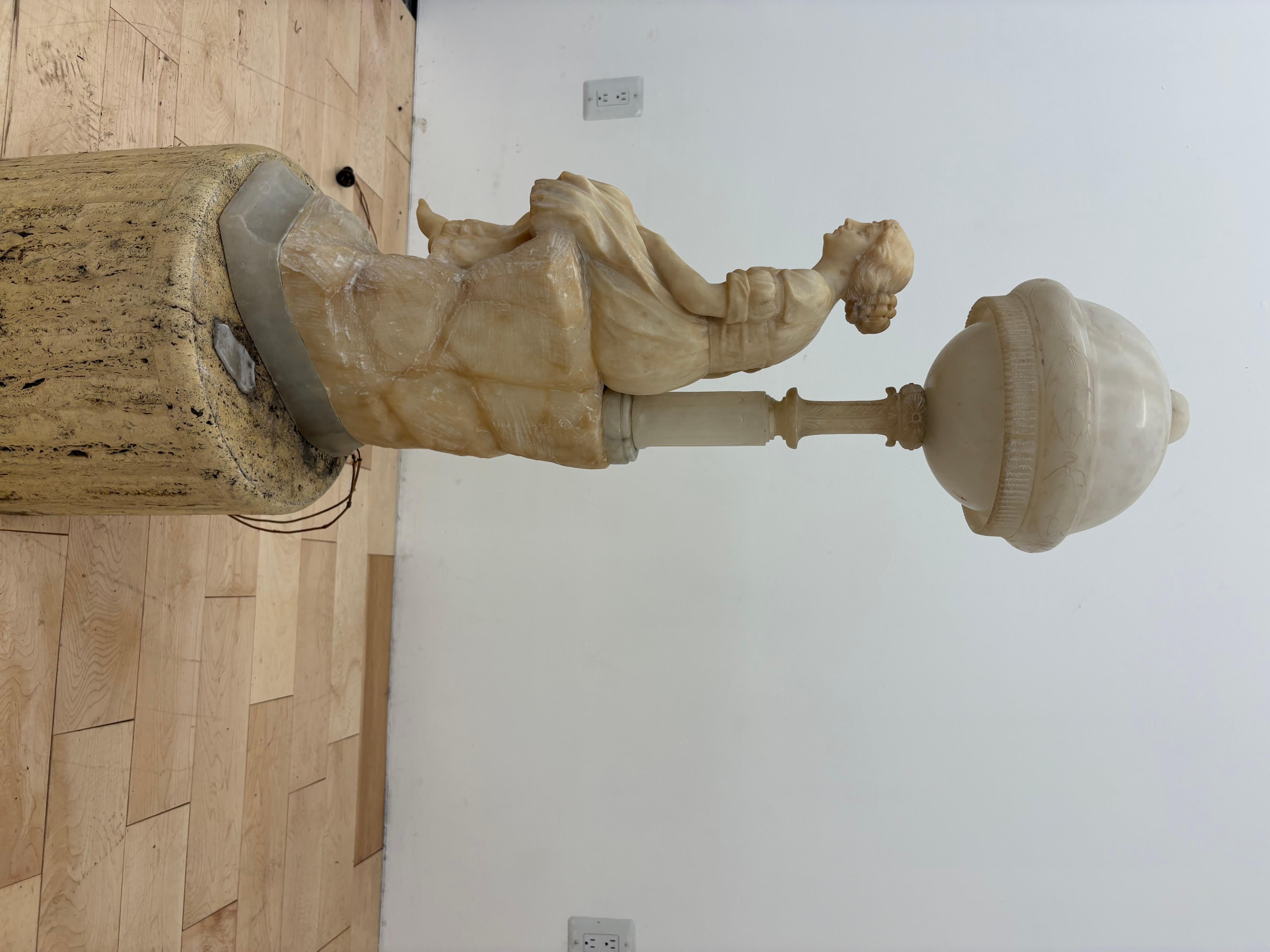 Signed Gaspar Mascagni Alabaster Figural Lamp, Italian, c. 1900 For Sale 6