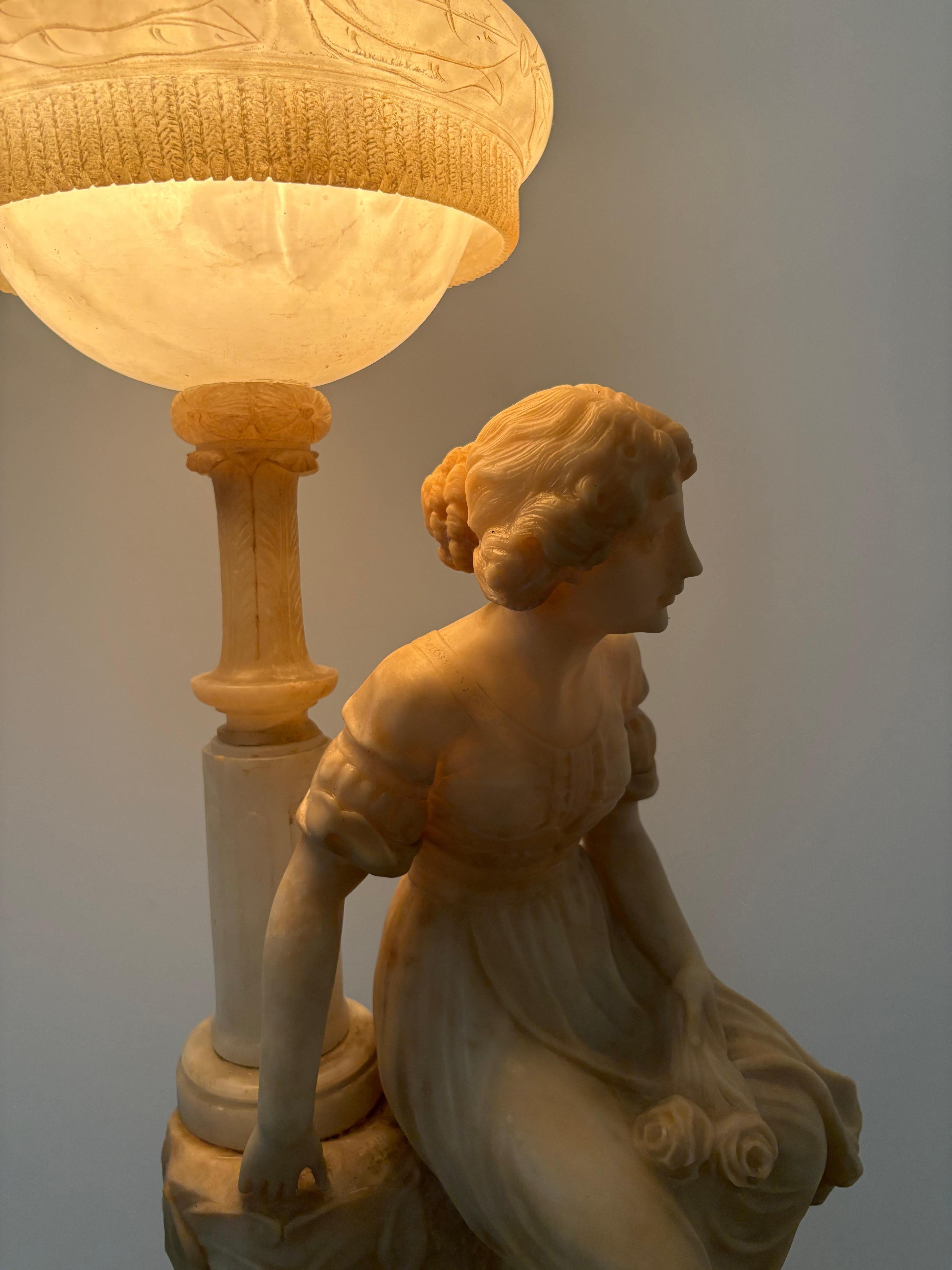 20th Century Signed Gaspar Mascagni Alabaster Figural Lamp, Italian, c. 1900 For Sale