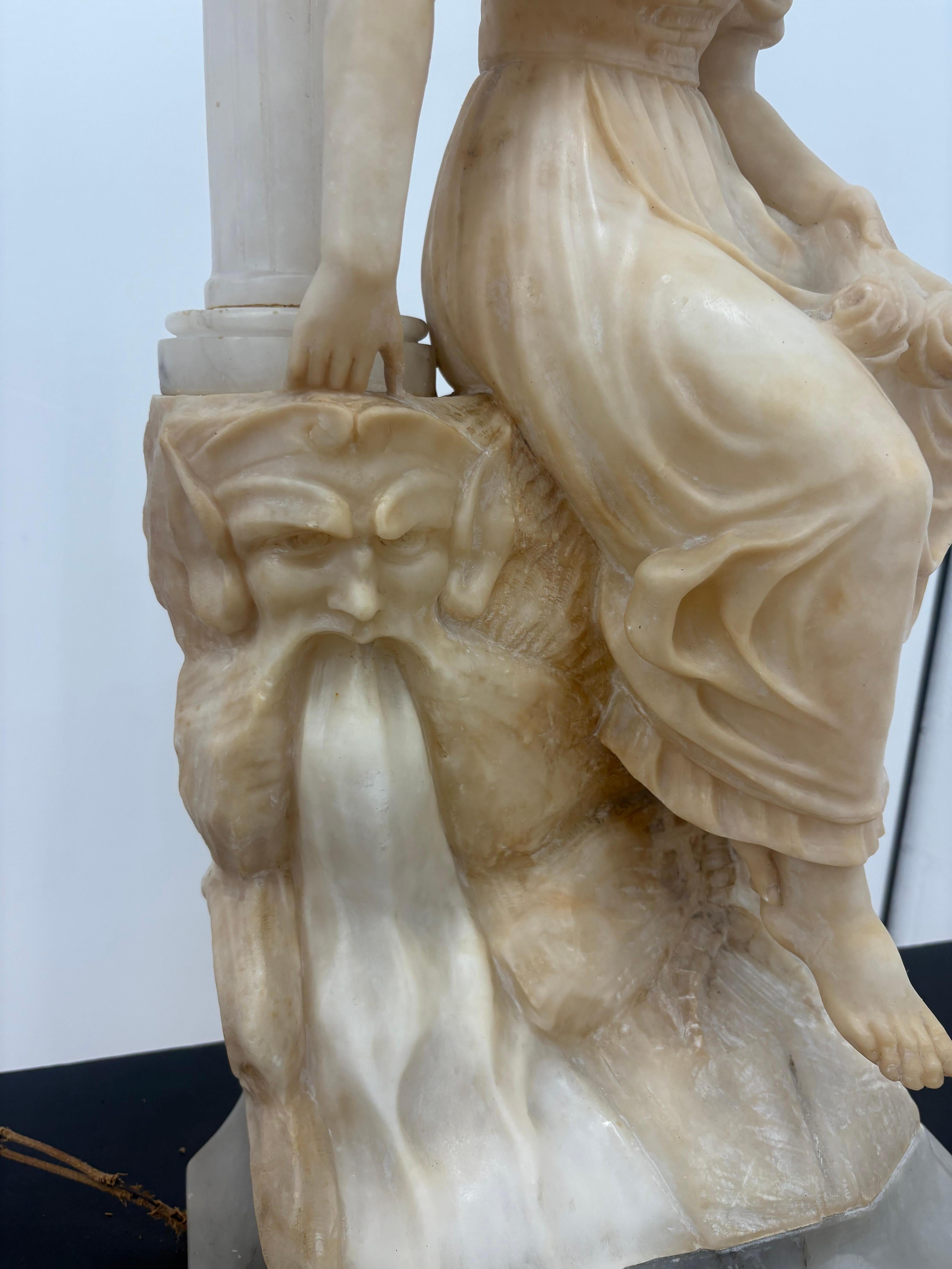 Signed Gaspar Mascagni Alabaster Figural Lamp, Italian, c. 1900 For Sale 1