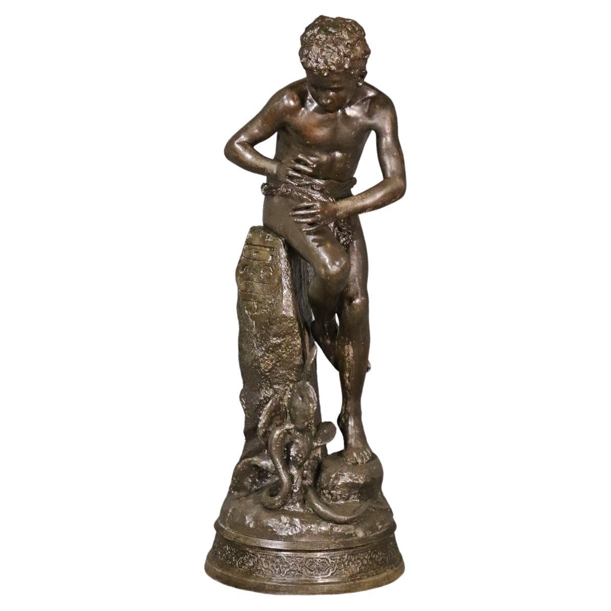 Signed Gaston Leroux Bronze Finished Metal Fountain of Boy with Snakes