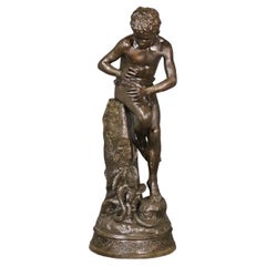 Signierter Gaston Leroux Bronze-Brunnen eines Jungen mit Schlangen