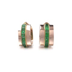 Signed Gazdar 15KT Gold Square-Cut Emerald Clip and Post Earrings