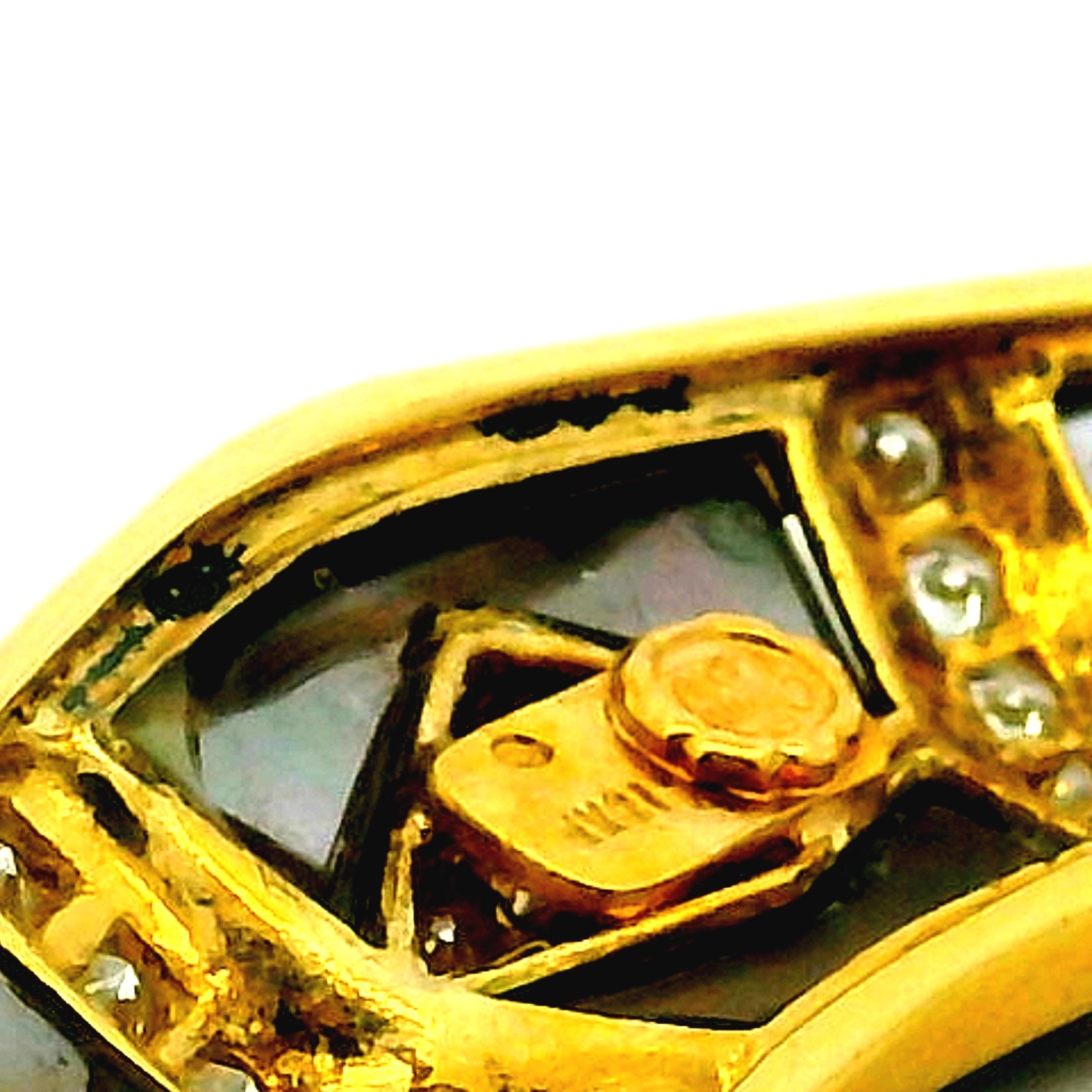 Signed Gem Lok 18K Tubogas Collar Necklace, Diamonds & Brown Mother-of-Pearl Mos For Sale 4