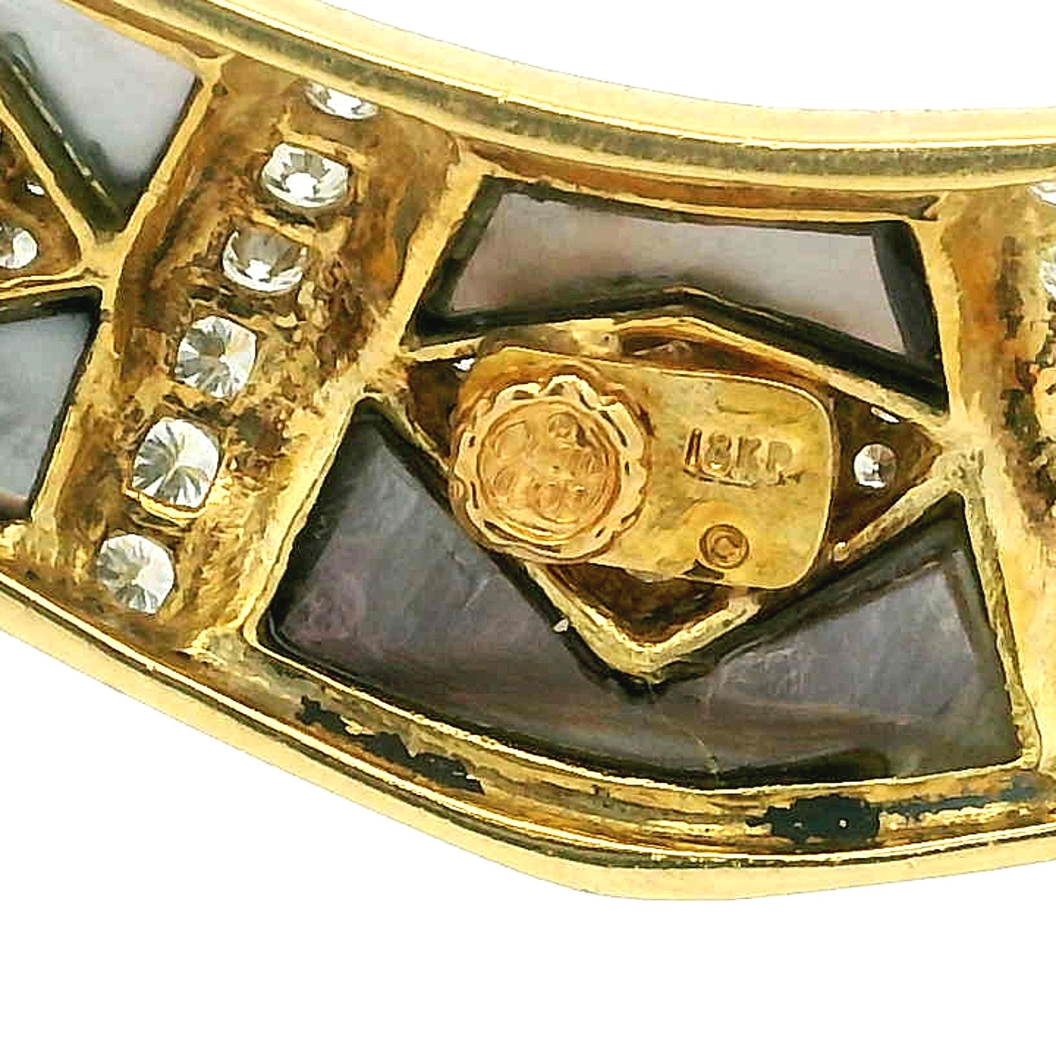 Signed Gem Lok 18K Tubogas Collar Necklace, Diamonds & Brown Mother-of-Pearl Mos For Sale 5