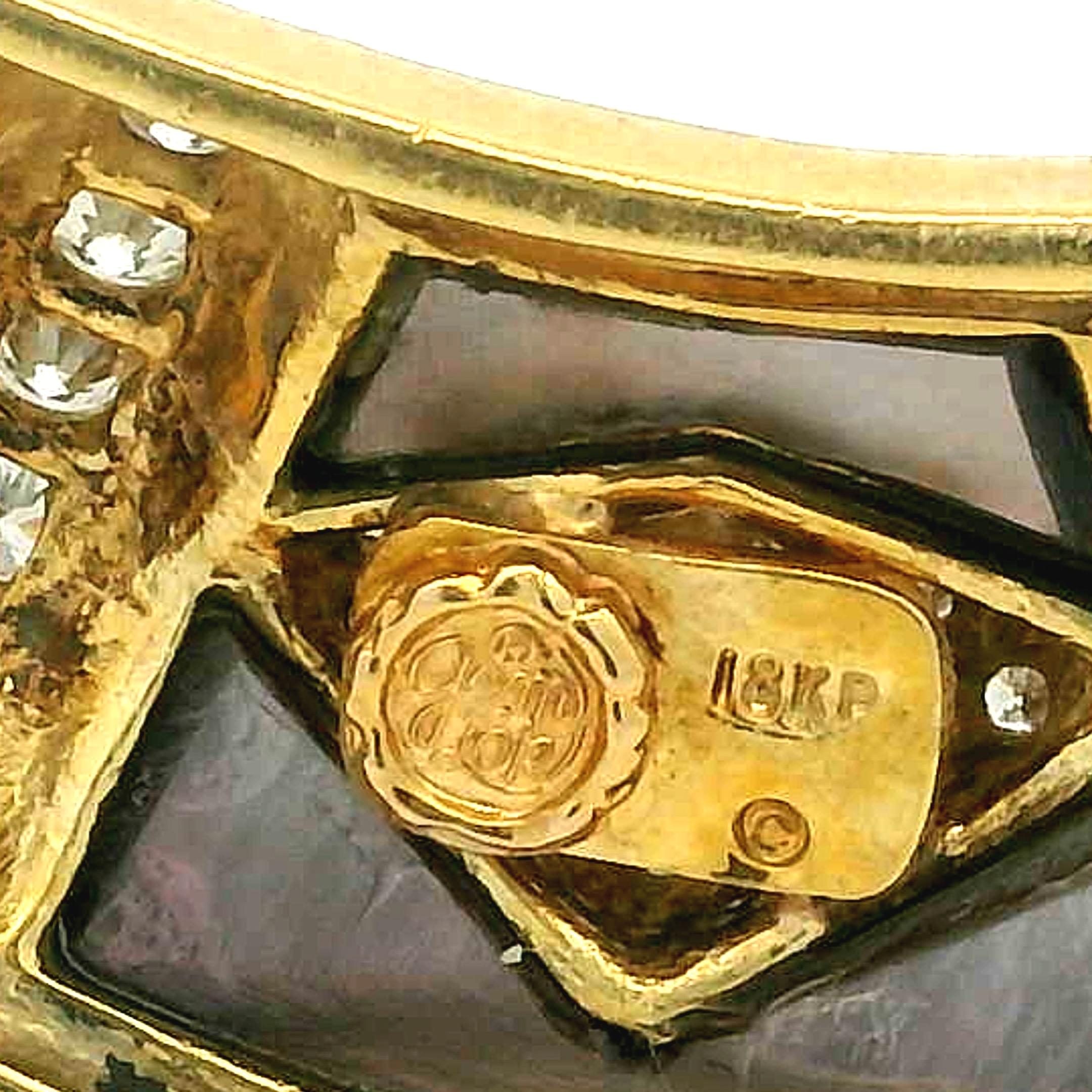 Signed Gem Lok 18K Tubogas Collar Necklace, Diamonds & Brown Mother-of-Pearl Mos For Sale 6