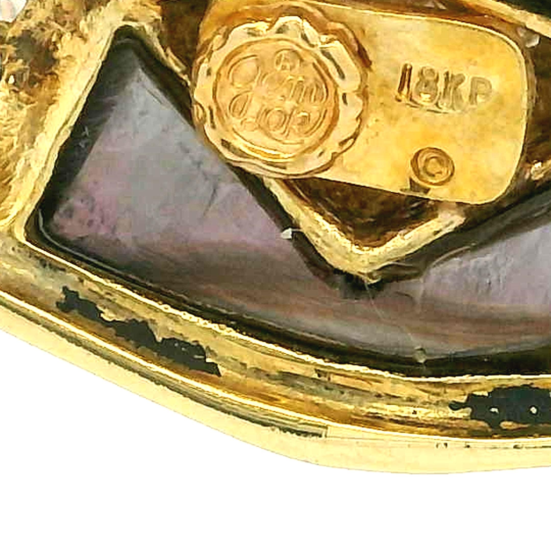 Signed Gem Lok 18K Tubogas Collar Necklace, Diamonds & Brown Mother-of-Pearl Mos For Sale 7