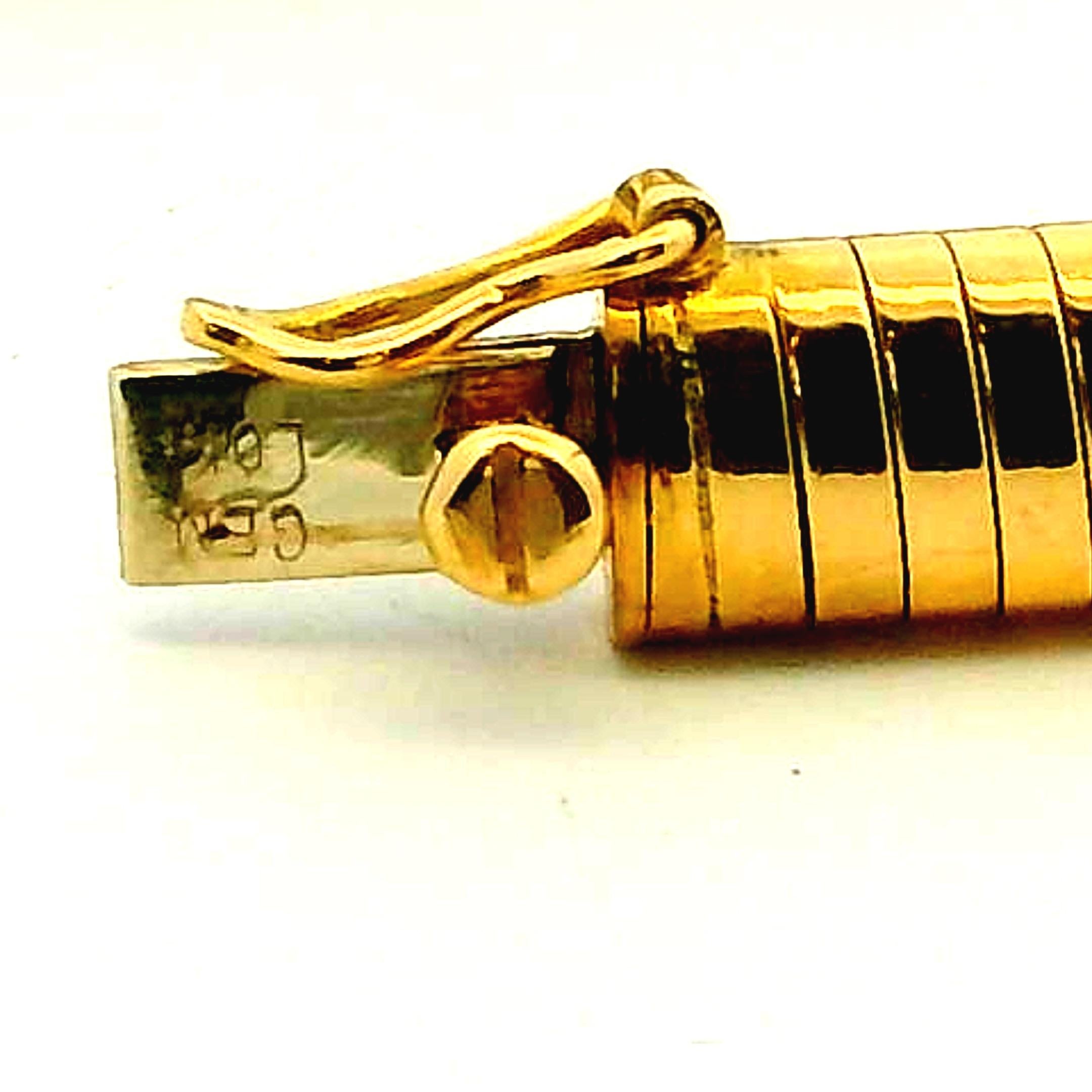 Signed Gem Lok 18K Tubogas Collar Necklace, Diamonds & Brown Mother-of-Pearl Mos For Sale 3