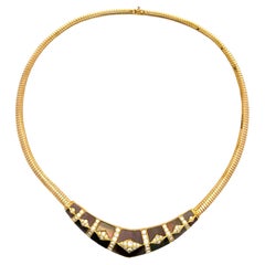 Collier en tubogas signé Gem Lok 18K, diamants et nacre brune Mos