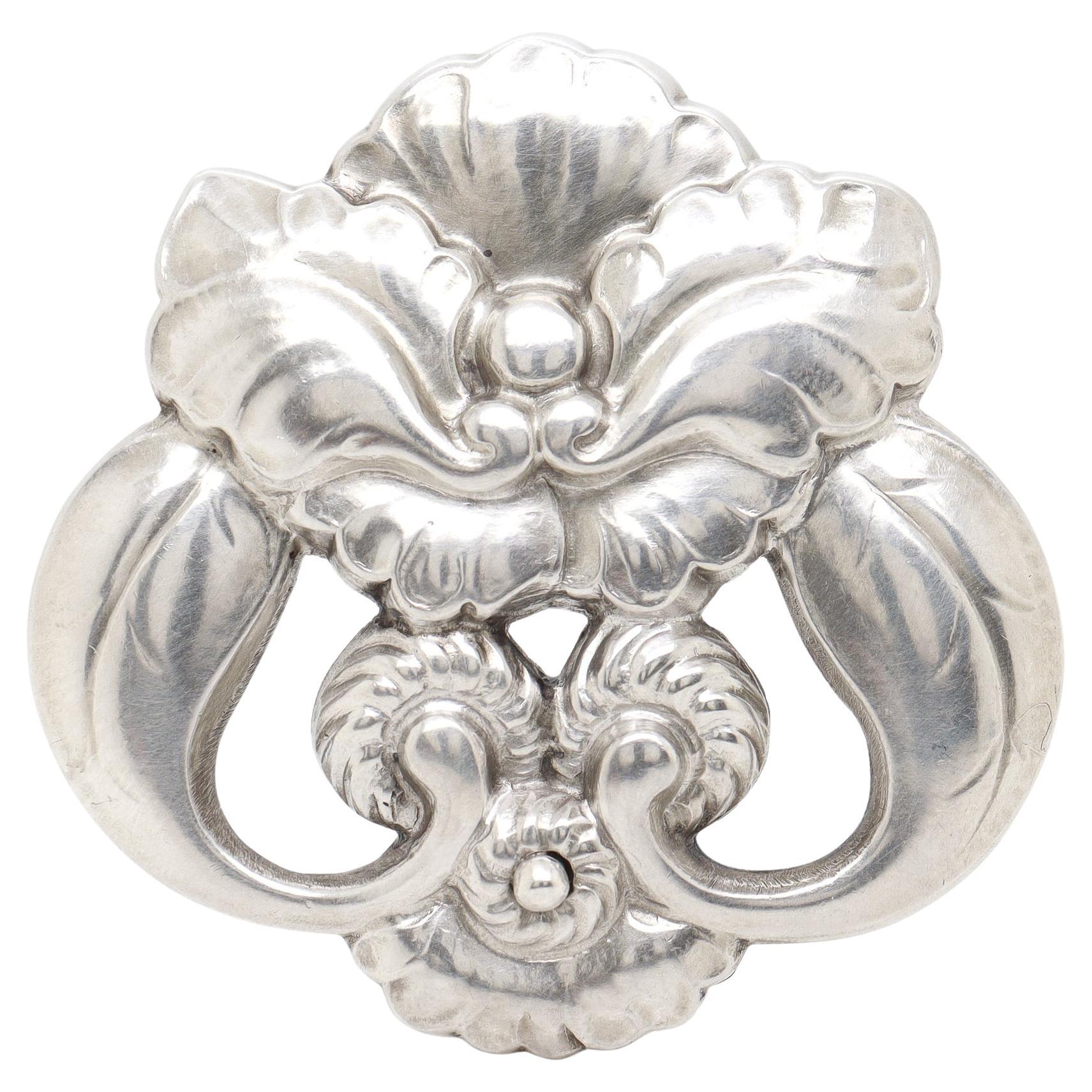Signierte Georg Jensen Orchidee Sterling Silber Brosche Nr. 97