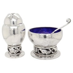 Signiert Georg Jensen Sterling Silber Blossom Pfefferstreuer & Salzkeller Paar #2A