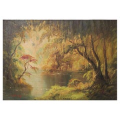 Signed George Deaca River Landscape Oil on Canvas