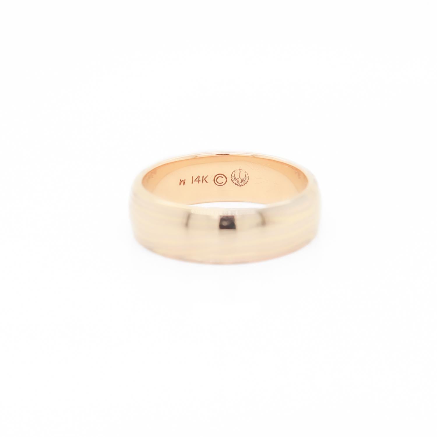 Anello firmato George Sawyer in oro 14K Mokume-gane a fascia mezza rotonda in vendita 2