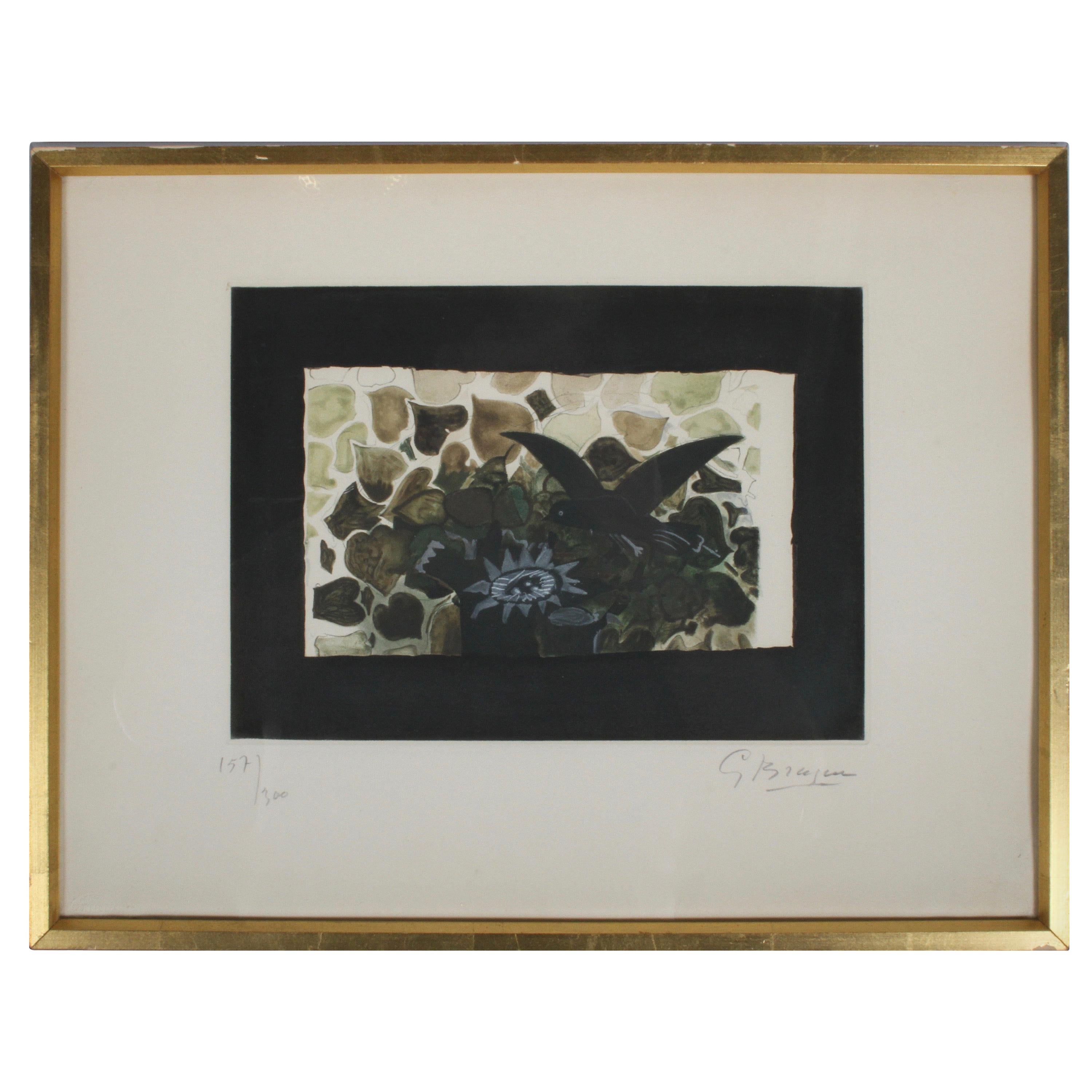 Signed Georges Braque Etching 1950, Le Nid Vert 'The Green Nest' Maeght 1028 For Sale