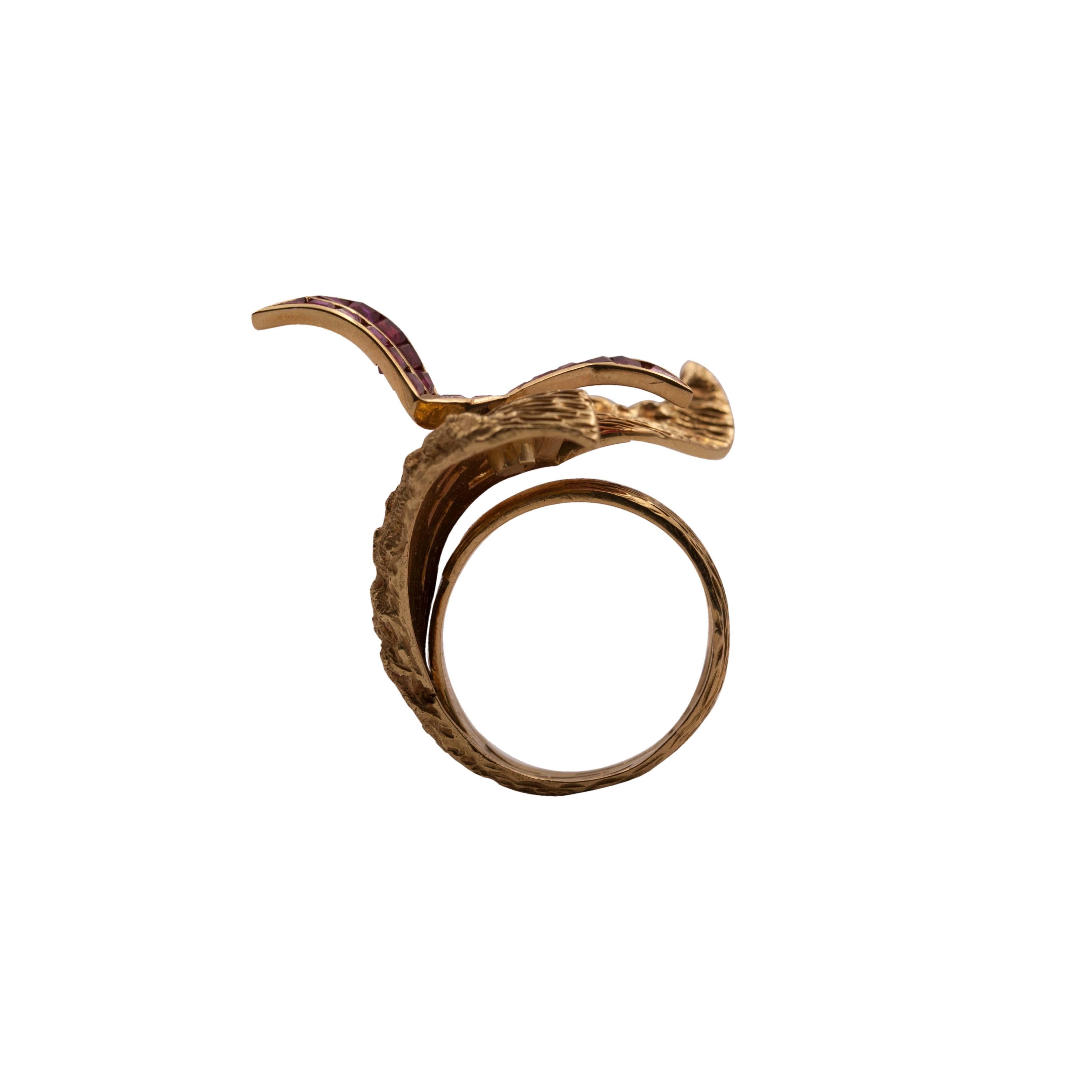 This unique ring was designed by Georges Braque and made by Heger de Löwenfeld in Paris, France, in the 1960's. The two artists had a longstanding relationship; George Braque was the designer and Heger de Löwenfeld the creator of the physical piece.