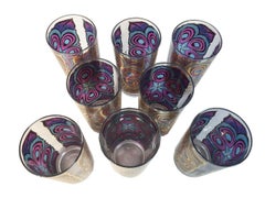Signed Georges Briard Vintage Highball Glasses in the "Peacock" Pattern