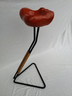 Signed Georges Jouve & Mathieu Matégot "Patte d'Ours" Red Ceramic Ashtray 1951