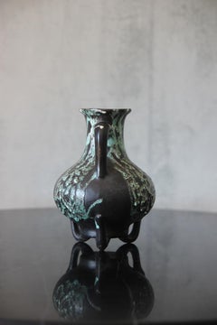 Signed German Fat Lava Glass pitcher Mint green and dark grey
